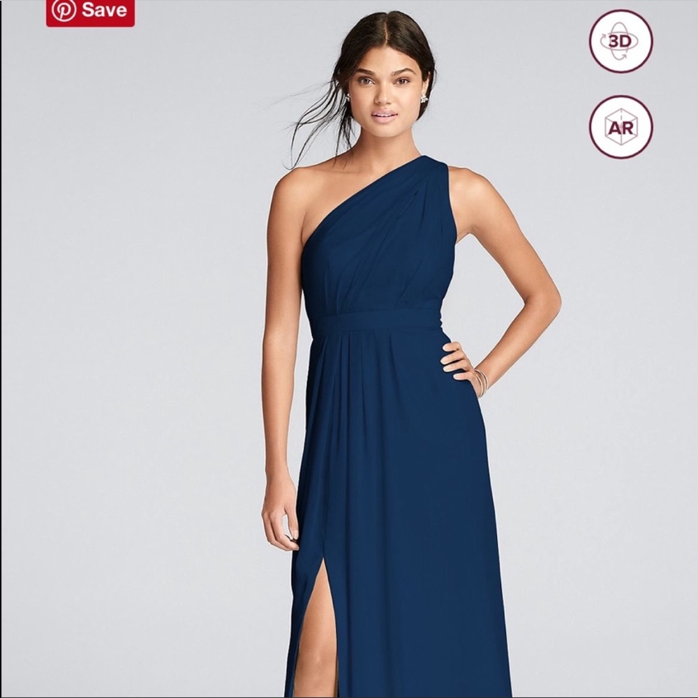 DAVIDS BRIDAL long 1 shoulder marine blue dress